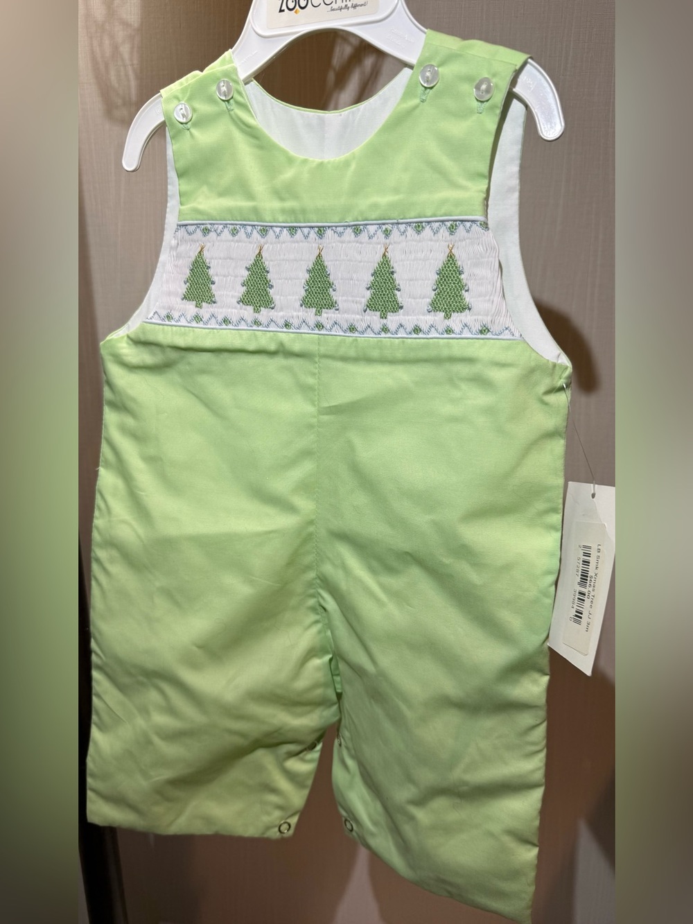 Lulu Bebe Green Smocked Tree-Trim Boys One-Piece